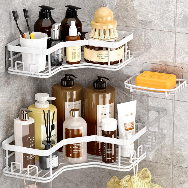MAXIFFE 3 Pack X-Large Corner Shower Caddy with Soap Holder, Large Capacity Sturdy Easy Install No Drilling Stainless Steel Hold 40 LB Shower Organizer Shelves Rack for Family Renters Bathroom, White - Image 1